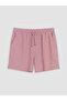 Pink Elastic Waist Linen Blend Women's Shorts - 5