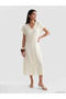 Ecru V-Neck Linen Blend Dress - 2