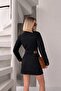Black Denim Maxi Dress with Leather Back Belt - 4