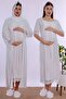 Hijab-Friendly Cotton Maternity Nightgown Set with Nursing Features and Robe Effortt - Ecru