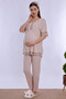 Adjustable Waist Detailed Maternity Pajama Set with Breastfeeding Feature Effortt - Beige - 6