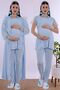 Cotton Pajama Set for Pregnant and Postpartum Women with Adjustable Waist Elastic - Blue