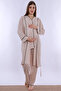 Soft Textured Cotton Maternity Pajama Set with Dressing Gown Effortt - Brown - 2