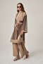 Women's Comfortable Fit Mesh Fabric Garnished Double Suit Beige 31368 - 3