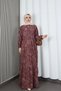 Women's Modal Fabric Shawl Patterned Hijab Half Placket Buttoned Summer Dress Brown Hnt2131 - 2