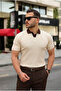 Men's Collar Detailed Patterned Textured Knitwear T-Shirt - 4