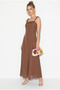 Women's Coffee Bead Strap Detailed Square Neck Flowy Maxi Dress 2798 60286351 - 2
