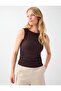 Bitter Brown Slim Fit Boat Neck Draped Knitted Blouse