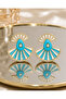 Stone Detailed Fan Design Earrings with Color Options - 6