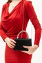 Women's Black Laser Evening Dress Stone Detailed Chain Strap Wedding Evening Bag - 2