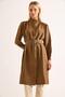 Aerobin tunic with dominant collar and belt in brown - 2
