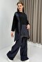 Women's Garnished Double Color Tracksuit Set Black - 2