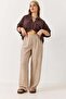 Women's Patterned Elastic Waist Loose Cut Pantalon Mink - 4
