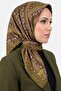 شال نسائي بلون كاكي فاتح بنمط هندسي مطرز بالخياطة