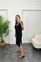 Women's Short Sleeve Slit Detailed Loose Viscose Dress - 6