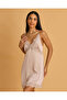 Women Taupe Satin Lace Chemise