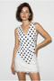 Women's White Navy Blue Polka Dot Double Breasted Collar Accessory Detailed Blouse 2364 60286355 - 3