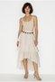 Women's Cream 100% Cotton Layered Asymmetrical Midi Skirt with Flywheel Detail De261083 60286362 - 2