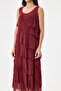 Burgundy Italian Layered Lined Zero Sleeve Silk Dress 38 - 42 Size - 4