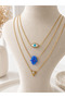🧿   Fatma Ana Eli Layered Necklace with Evil Eye and Triangle Detail – Gold Color Trend Design - 2