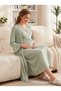 New Season Green Summer Dress with Breastfeeding Feature, Full Length, 100% Cotton, Flounce Sleeves, Maternity Nightgown Set - 8