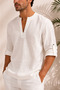 V-Neck White Linen T-Shirt - 3