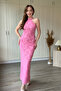 Neck Tie Jacquard Tulle Midi Pink Dress - 4