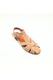Beige Suede Genuine Leather Women's Sandals with Buckle Flat Sole Daily Summer Sandals - 4
