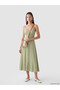 Lcw Everyday Green V-Neck Drawstring Dress - 2