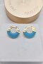 Blue Enamel Round Gold Women's Earrings - 3