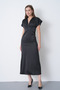 Women's Satin Fabric Draped V-Neck a Line Cut Black Midi Dress 77167 - 8