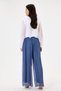 Women's Blue Italian Elastic Waist Wide Leg Silk Trousers 38 - 48 Size - 3