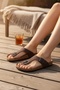 Women's Brown Flip-Flops – Casual Comfortable Summer Slippers with Adjustable Buckle - 4