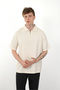 Linen Look 100% Cotton Comfortable Fit Drop Shoulder Zipper Closure Men's Polo Collar T-Shirt