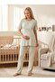 New Season Green Patterned 100% Cotton Short-Sleeved Special Design Summer Maternity and Postpartum Nursing Pajama Set with Dressing Gown - 4