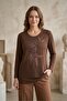 Women's Plus Size Lycra Crew Neck Printed Stoned Three-Quarter Sleeve Mom T-Shirt Combed Cotton Blouse - 4