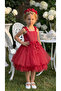 Red Lace Floral Balloon Girl Evening Dress - 2