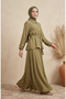 Shirt Collar Buttoned Belted Hijab Double Suit 0330-03 Khaki - 2