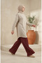 Elastic Waist Textured Knitted Trousers 0740-01 Claret Red - 2