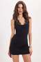 Women's Slim Fit Tight-Fitting Halter Neck Zero-Sleeve Black Dress with Lace Detail