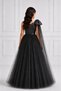 Girl's Black One-Shoulder Bow Detailed Puffy Tulle Princess Dress - 2