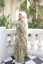 Oil Green Half Buttoned Sleeves Elastic Skirt Layered Viscose Dress - 2