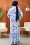 Purple Half Buttoned Sleeves Elastic Skirt Layered Viscose Dress - 5