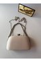 Women's Cream Luxury Satin Clutch Bag with Lock Chain Detail Evening Bag - 2