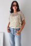 Women's Sequined Transparent Blouse and Undershirt Two-Piece Set Short Sleeve Stylish Top - 2