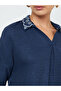 Navy Blue Printed Collar Jalabiya - 4