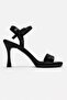 Women's Single Strap Heeled Sandals; Black Metallic - 2