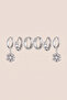 Silver Color Steel Zircon Stone Snowflake 6-Piece Hoop Earring Set