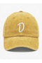 Yellow Embroidered Washable Vintage Unisex Hat with Letter D - 2