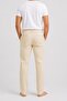 Ecru Lycra Stretch Fabric Elastic Waist Button and Zipper Summer Men's Linen Trousers // 2002-Ecru - 3